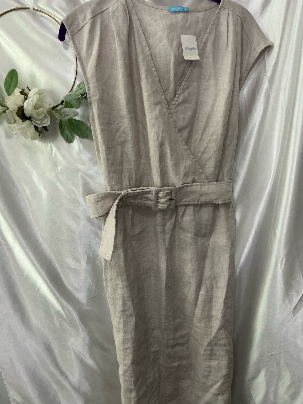 NWT J McLaughlin Linen Blend Oatmeal Midi Dress w Pockets Size M